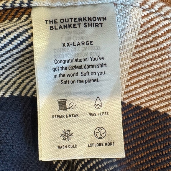 Outerknown Blanket Shirt Jacket Button Down Brown Blue Cream NWT Pockets XXL - Picture 4 of 6